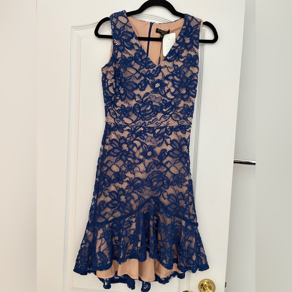 NWT Massimo Fabbro Italy - Blue & Nude Lace Dress- XS